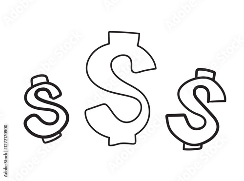 Hand drawn dollar icon, USA currency sign, usd coin symbol, dollars ink drawing, price vector illustration