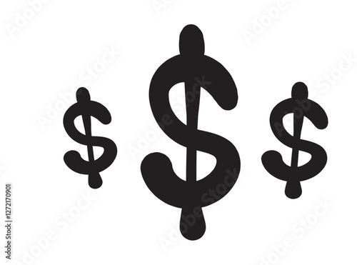 Hand drawn dollar icon, USA currency sign, usd coin symbol, dollars ink drawing, price vector illustration