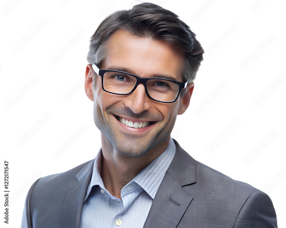 Casual businessman with glasses smiling with happy face isolated on the white background Casual businessman with glasses smiling with happy face isolated on the white background