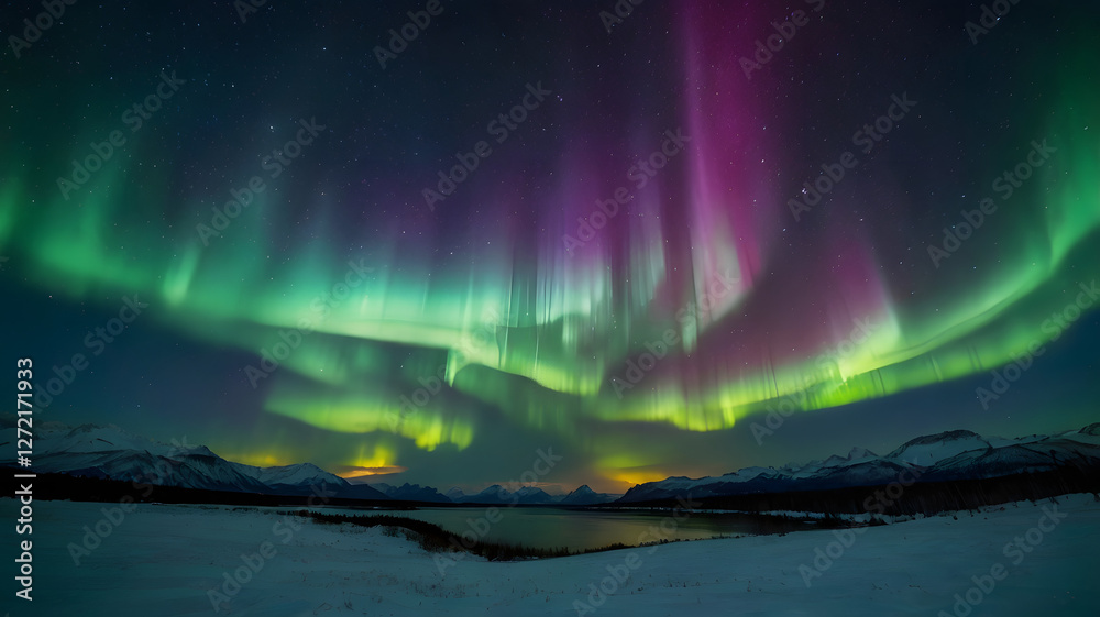 Naklejka premium aurora borealis over the sky, ai generated