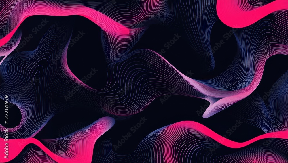 Obraz premium Abstract fluid waves in black and neon pink with a smooth, futuristic 3D effect
