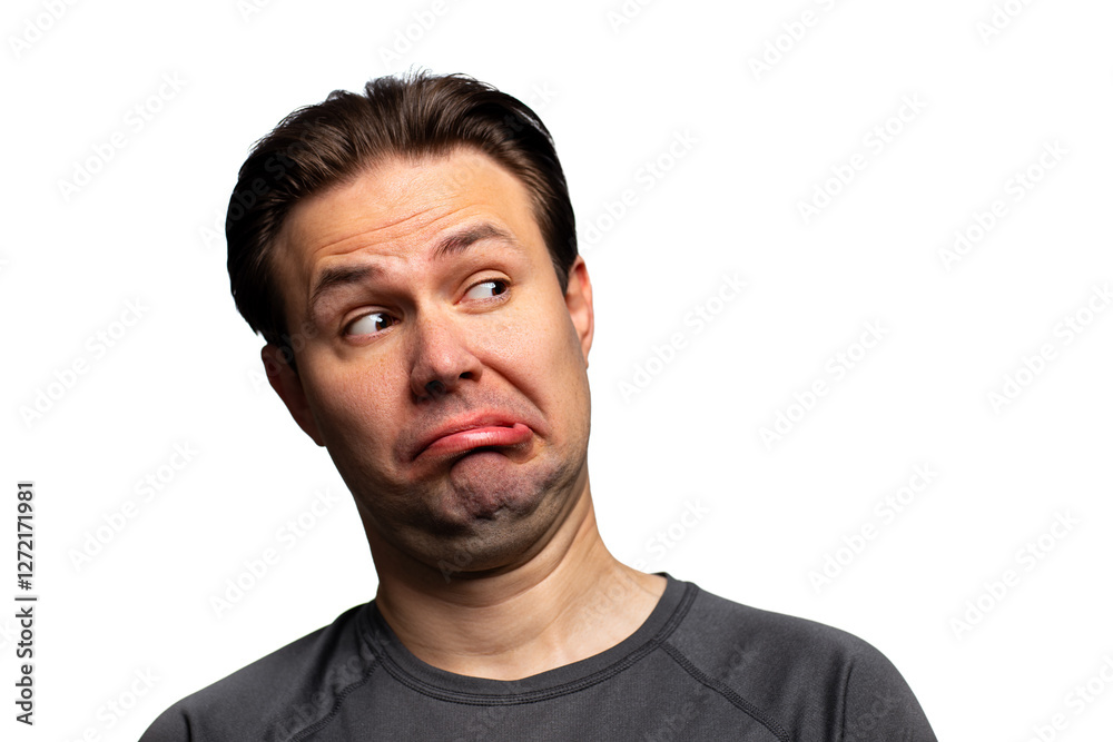 Young man disgust emotional portrait isolated on white Young man disgust emotional portrait isolated on white