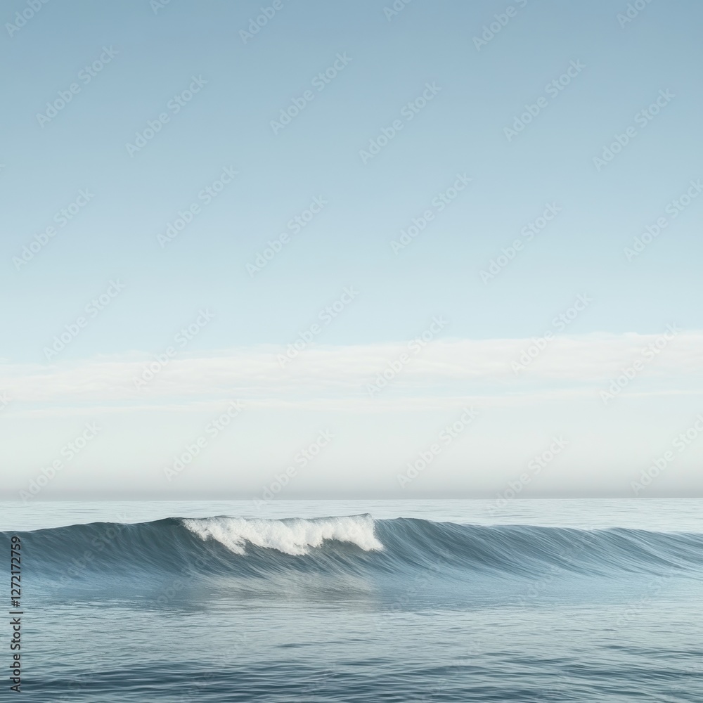 Obraz premium Serene Blue Line Wave in Clear Skies Over California's Tranquil Coast