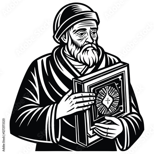 A set of pious man holding holy quran in his heart  silhouette art illustration