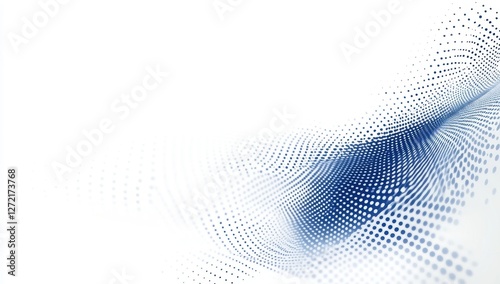 Abstract digital wave with halftone dots in blue and white creating a futuristic and dynamic design