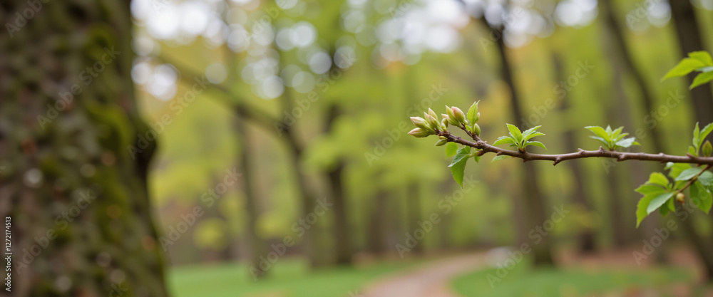 Newly Budding Leaves in a Lush Green Forest Capturing the Essence of Spring Weather Newly Budding Leaves in a Lush Green Forest Capturing the Essence of Spring Weather