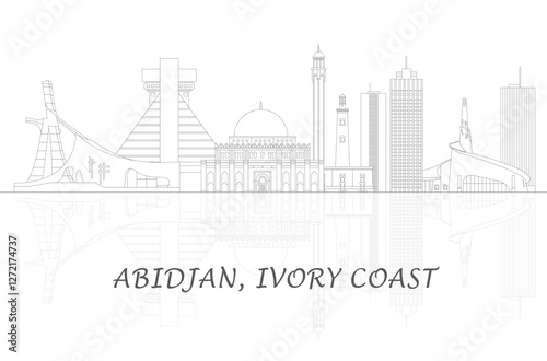 Outline Skyline panorama of city of Abidjan, Ivory Coast - vector illustration