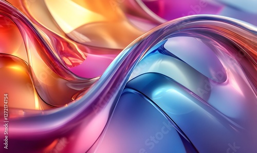 Abstract iridescent waves with smooth flowing texture of colors light and bright