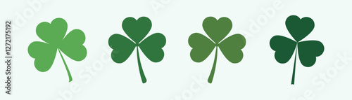 Clover Icon set, shamrock, lucky Irish sign, Santa Patrick's Day symbol good luck sign. Green leaves. Vector illustration EPS 10,