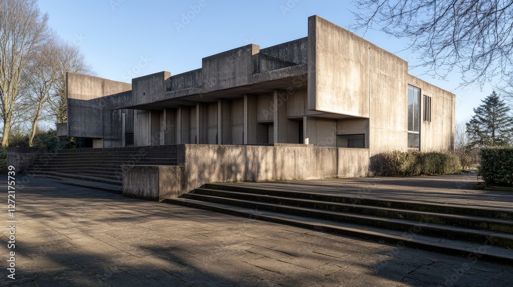 Brutalist concrete architecture with stark shadows Brutalist concrete architecture with stark shadows