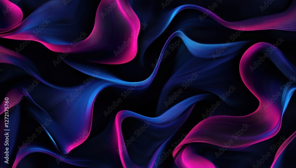 Obraz premium Abstract fluid waves in black and neon pink with a smooth, futuristic 3D effect