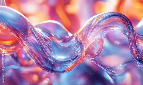 Abstract Glass Waves with Pink and Blue Light Reflections and Smooth Texture