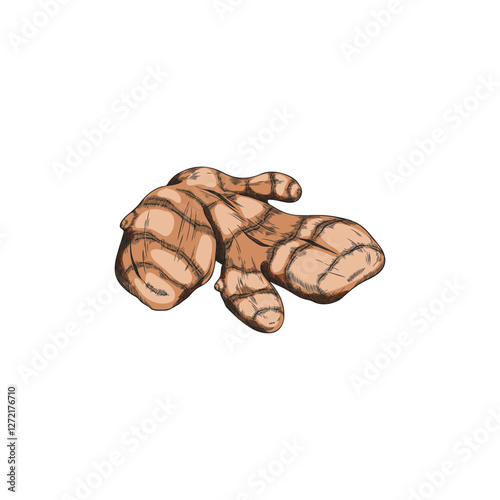 Turmeric root sketch vector icon, hand drawn Curcuma spicy spice, organic seasoning, ginger condiment, vegetable plant