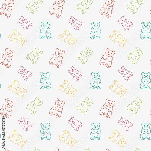 Gummy bears line icon pattern. Jelly candy seamless background.