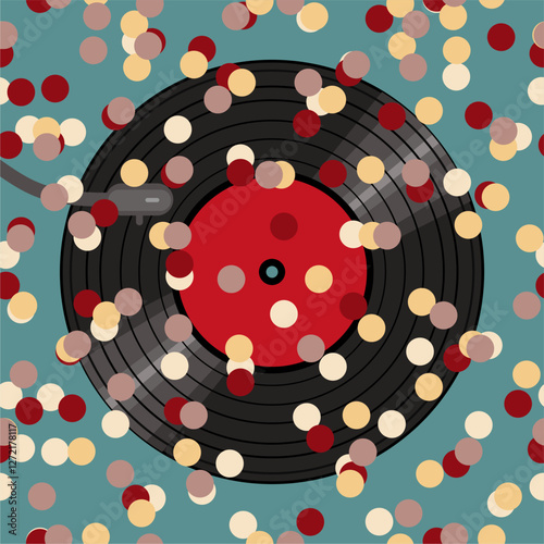 Vinyl disk retro style illustration vector art decor design 70s, 80s, 90s music pattern