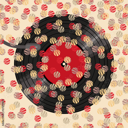 Vinyl disk retro style illustration vector art decor design 70s, 80s, 90s music pattern