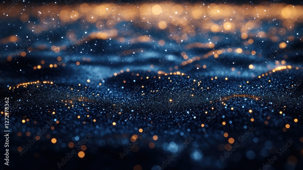 Obraz premium Glittering cosmic dust waves, night sky backdrop, abstract design