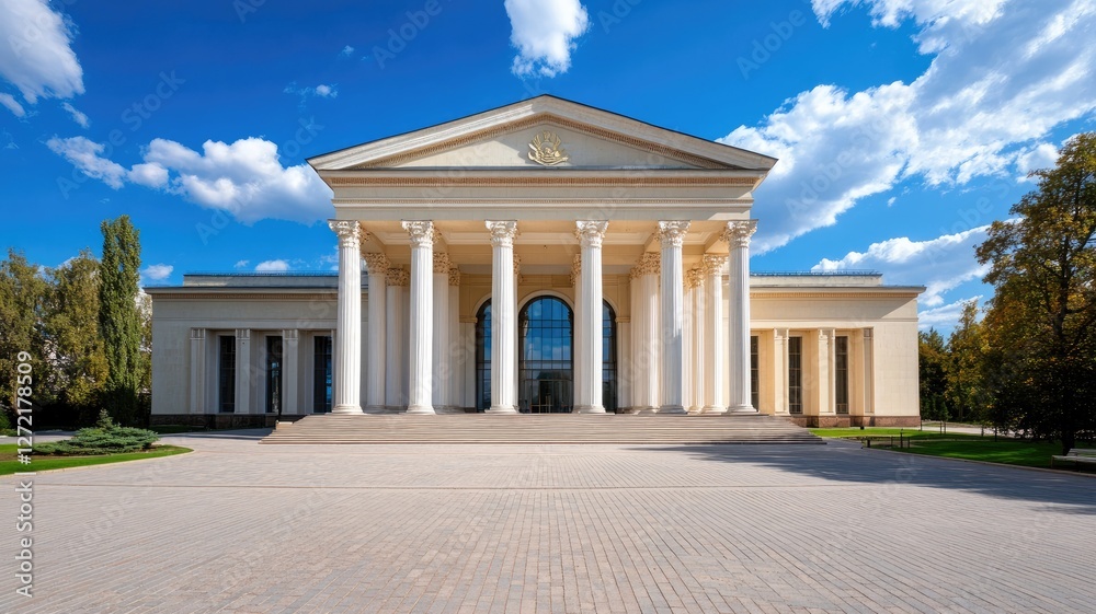 Obraz premium Neoclassical building with columns under blue sky