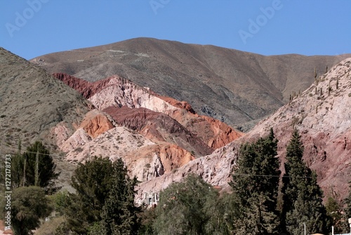 Colorful mountains called Hill of the seven colors, in Purmamarca, Jujuy. Andes mountains, Argentina.