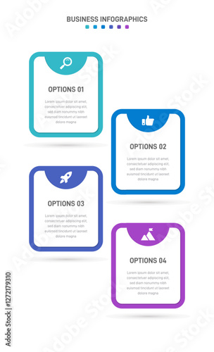 Vertical progress bar featuring 4 arrow-shaped elements, symbolizing the four stages of business strategy and progression. Clean timeline infographic design template. Vector for mobile presentation.