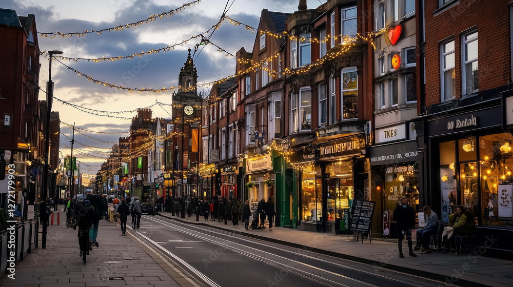 Fototapeta premium Evening in Leeds, England – Neighborhood Lights and Street Soccer