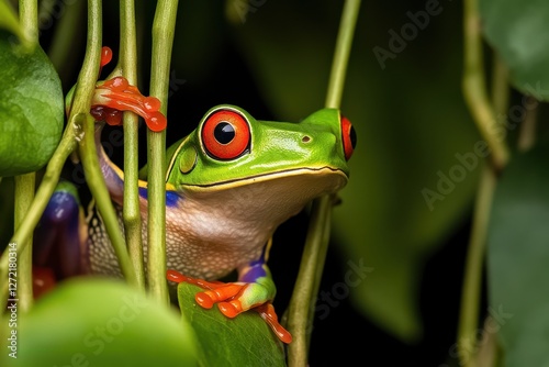Obraz na płótnie Red-Eyed Tree Frog, Nature’s Vibrant Palette w salonie