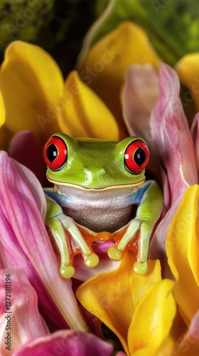 Obraz na płótnie Red-Eyed Tree Frog, Nature’s Vibrant Palette w salonie