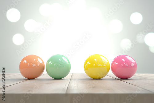 easter colored eggs on bokeh background with copy space