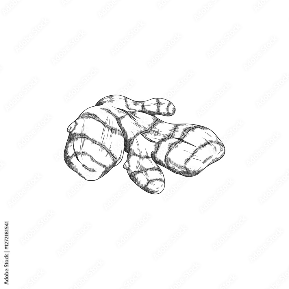 Vector black and white sketch illustration of turmeric root, hand drawn. Vector black and white sketch illustration of turmeric root, hand drawn.