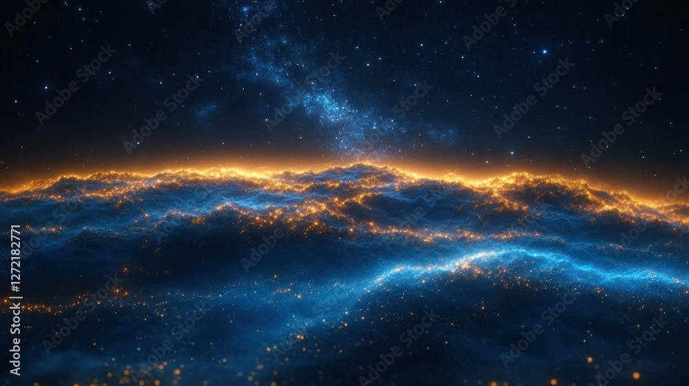 Fototapeta premium Glowing nebula landscape, cosmic scene, space background, digital art