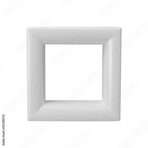 3d white square frame, geometric decorative shape.