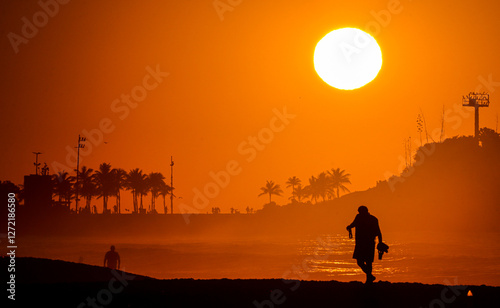 Rio de Janeiro, RJ, Brazil, 02/1/2025 - Sunrise on Ipanema Beach on the hottest day of summer 2025