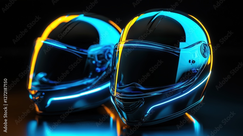 Fototapeta premium Motorcycle helmets with reflective visors