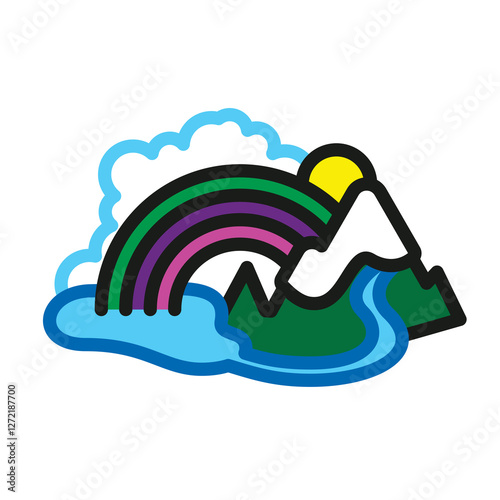 lake with mountains and clouds environment ecosystem emoji icon environmental friendly vector illustration sticker