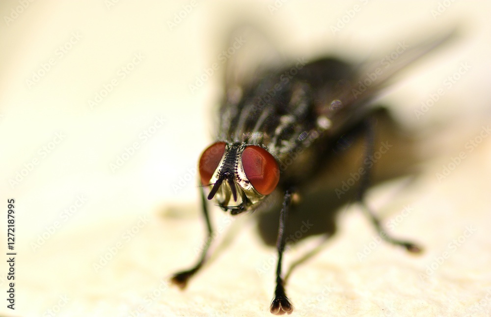 Housefly insect with big red eyes closeup view macro nature Housefly insect with big red eyes closeup view macro nature