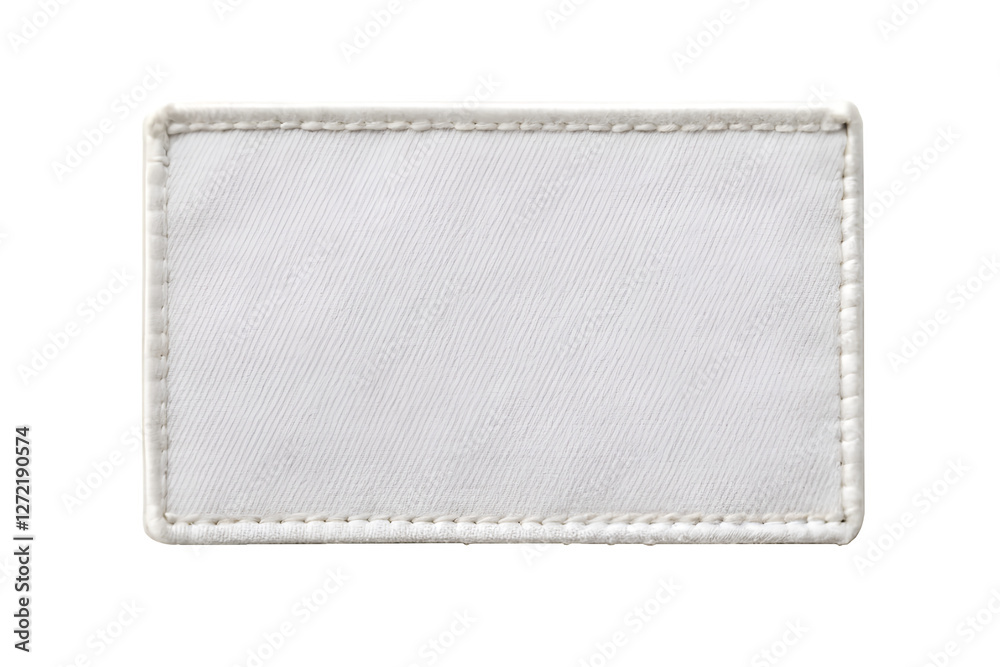 Blank rectangular fabric patch mockup with stitched border on white background, perfect for branding design. Png file on transparent background.