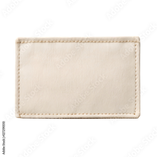 Blank rectangular fabric patch mockup with stitched border on white background, perfect for branding design. Png file on transparent background.