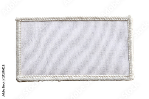 Blank rectangular fabric patch mockup with stitched border on white background, perfect for branding design. Png file on transparent background.