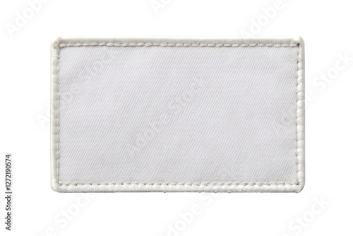 Blank rectangular fabric patch mockup with stitched border on white background, perfect for branding design. Png file on transparent background.