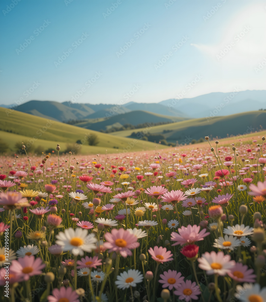 Spring Bloom – Vibrant Wildflower Field Under a Clear Sky Spring Bloom – Vibrant Wildflower Field Under a Clear Sky