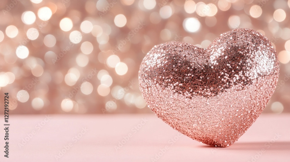 Fototapeta premium Rose Gold Glitter Heart Romantic Festive Decor
