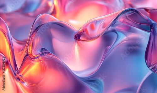 Abstract translucent waves of pink, purple, and blue create a fluid dynamic pattern
