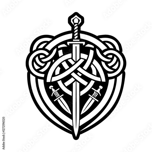 Sword shield symbol icon in filled style