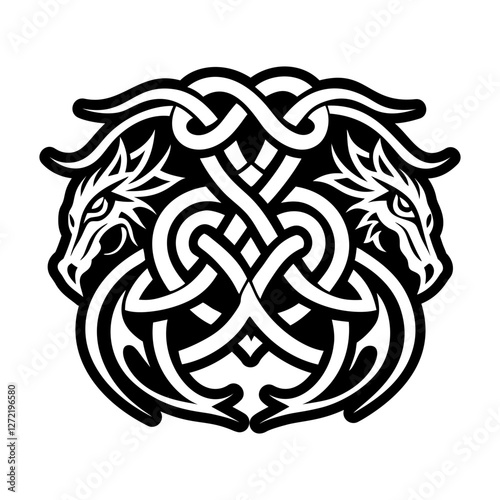 A glyph style icon of twin dragons symbol