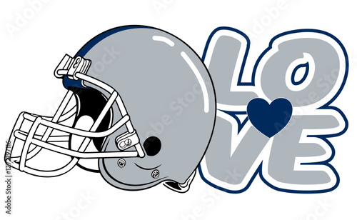 love - Navy blue and silver football player helmet, sport vector graphics, hockey, for street art - graffiti lettering typography - art illustration - multicolor - writen	