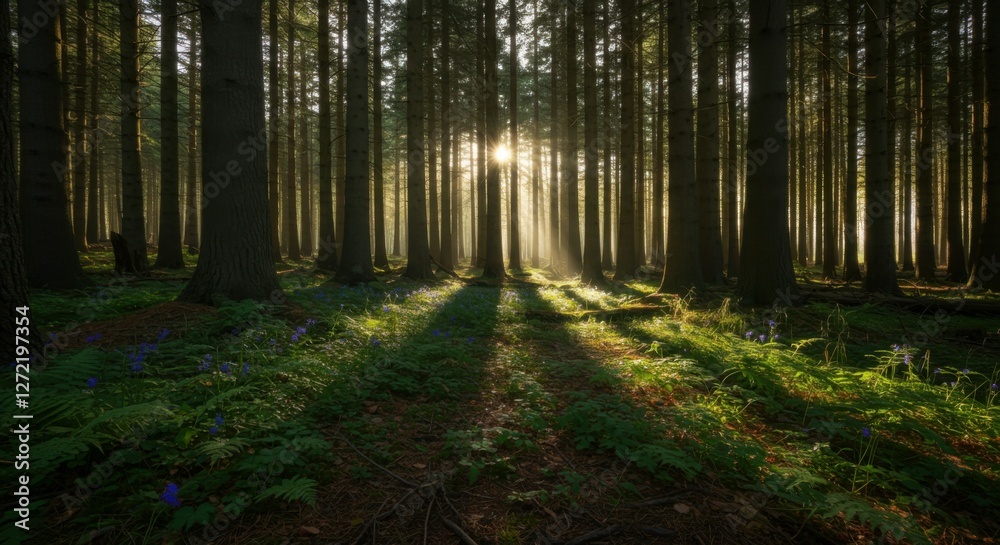 A serene forest scene, filled with lush greenery and towering trees, perfect for a peaceful escape. A serene forest scene, filled with lush greenery and towering trees, perfect for a peaceful escape.