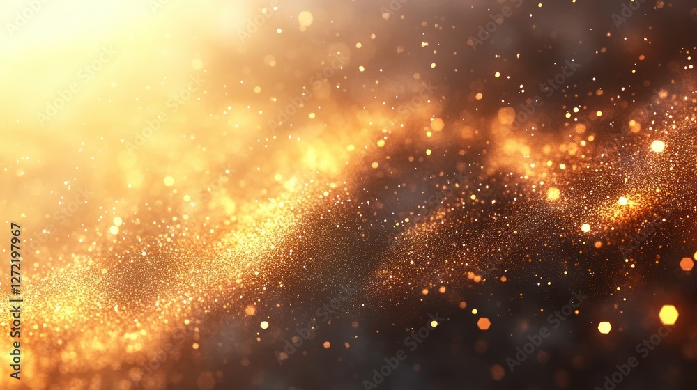 Naklejka premium Golden particles swirl, bright background, abstract design