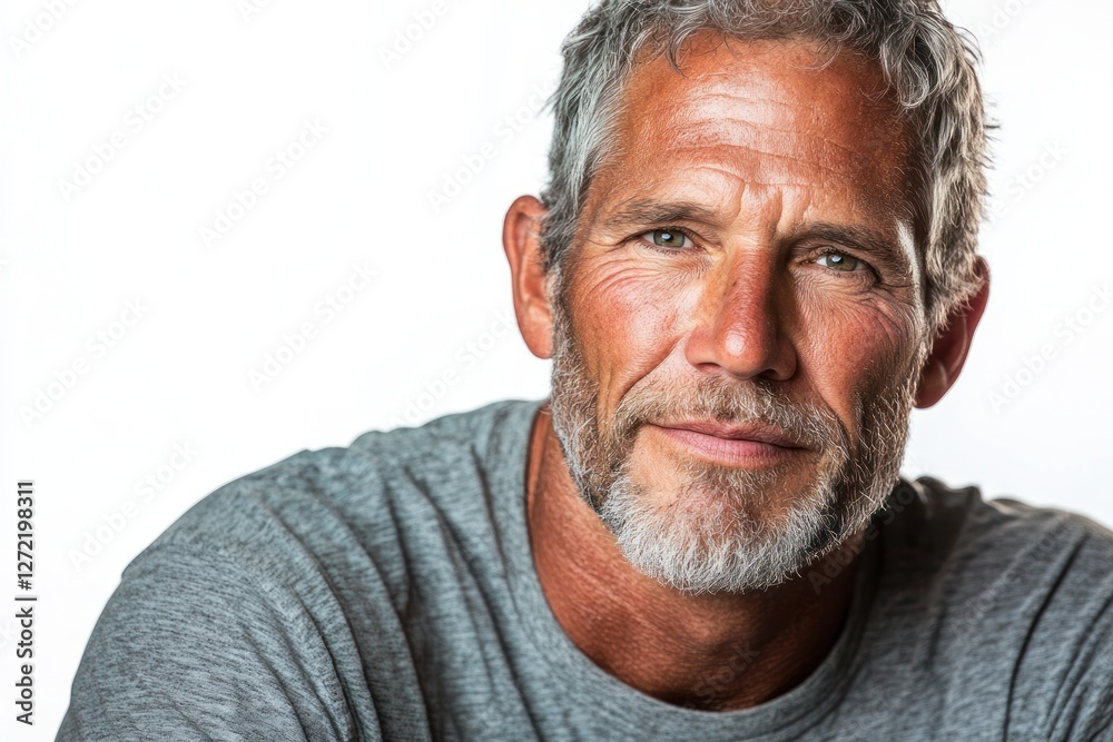 Portrait of an older man with a gray beard smiling against a bright background Portrait of an older man with a gray beard smiling against a bright background