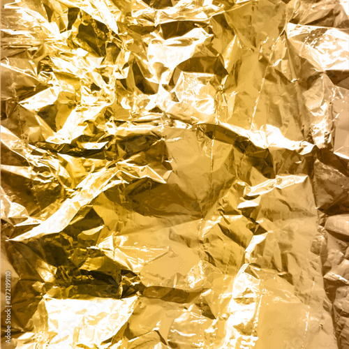 Foil texture background of crumpled gold paper, Vector illustration.