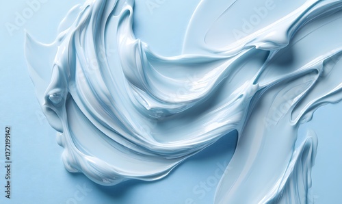 Abstract Swirls of Pale Blue Creamy Texture with Smooth and Wavy Patterns